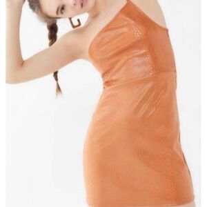 Urban Outfitters Faux Snakeskin One Shoulder Mini Dress - Camel Size XS